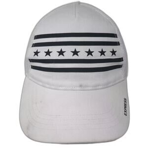 Express 5 Panel Hat White Black Size M Mesh Back Stars Stripes Curved Brim